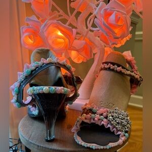 Custom OOAK hand embellished statement heels in “baby shower” theme, size 40/US9